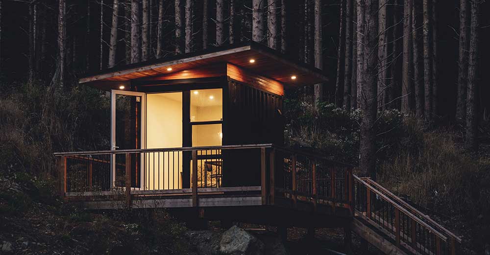 container home in forest