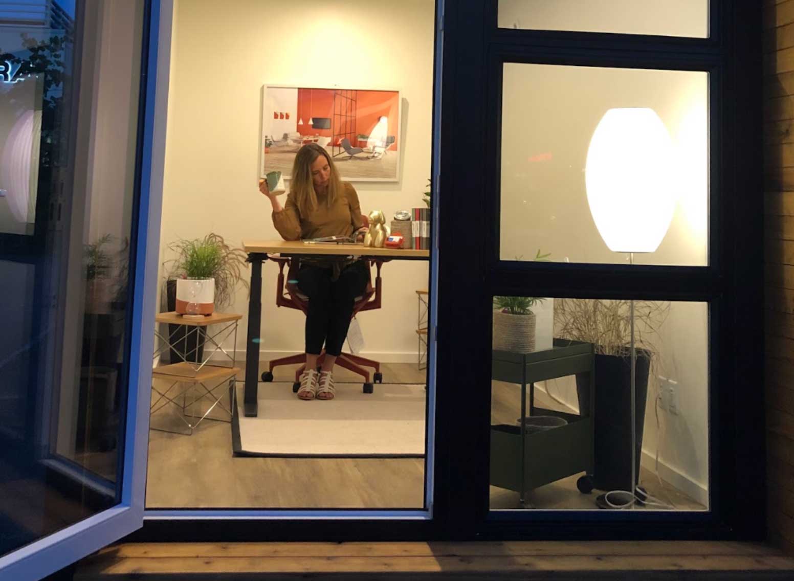 office pod in use in the backyard